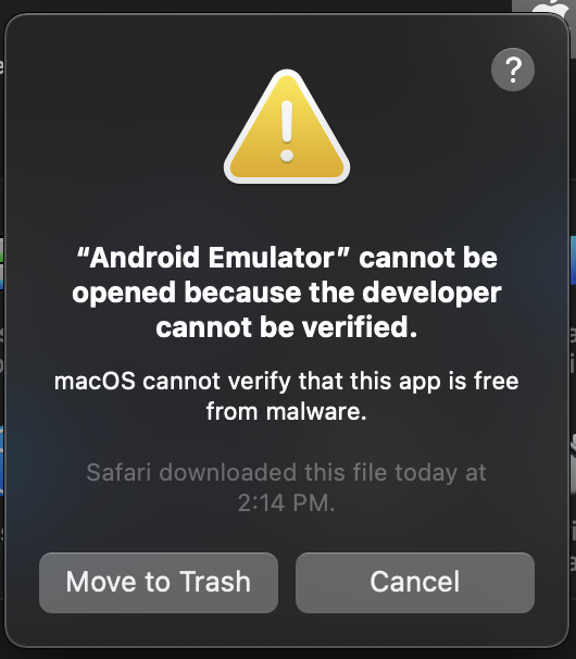 Android Emulator cannot be opened error M1 mac